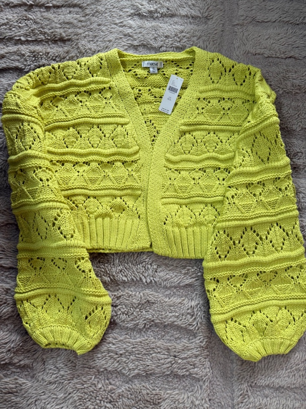 NWT Anthropologie Maeve Chunky Tape Yarn Cardigan Sweater Chartreuse One Size
